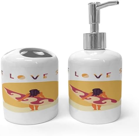 Ambesonne Graphic Beach Soap Dispenser Toothbrush Holder Set 1