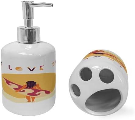 Ambesonne Graphic Beach Soap Dispenser Toothbrush Holder Set 1