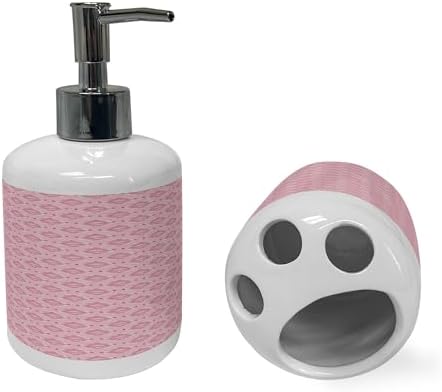 Ambesonne Pink Soap Dispenser Toothbrush Holder Set