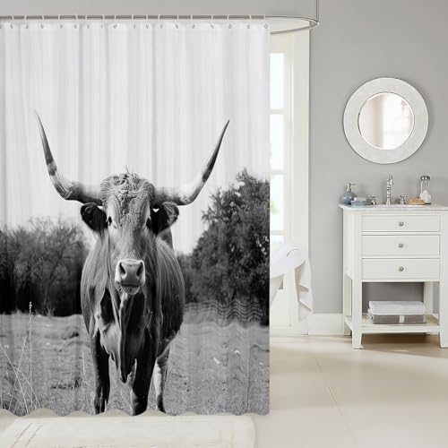 Erosebridal Longhorn Cow Shower Curtain Set
