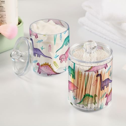 Funny Dinosaur Qtip Holder 2 Pack - 10 Oz Clear Plastic Apothecary Jar Set