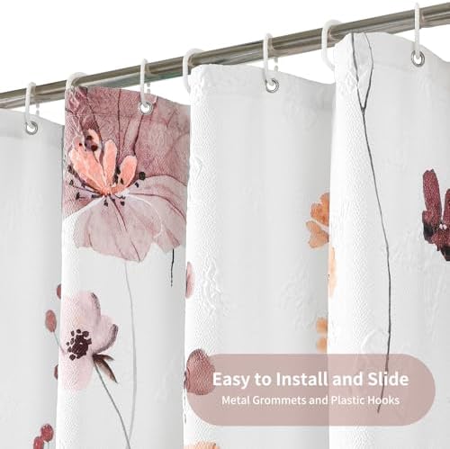 QiyI Embossed Floral Shower Curtain Set with Hooks
