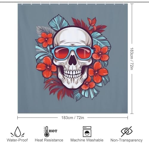 TIYAANDSY Red Skull Shower Curtain Set 72x72in