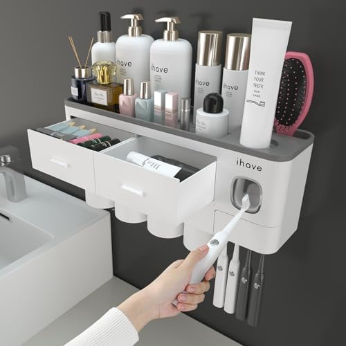 iHave Wall Mounted Toothbrush Holder with Dispenser and Storage 1