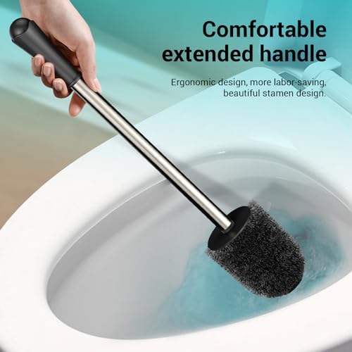 Toilet Brush with Drip-Proof Stainless Steel Handle and Hidden Plastic Holder