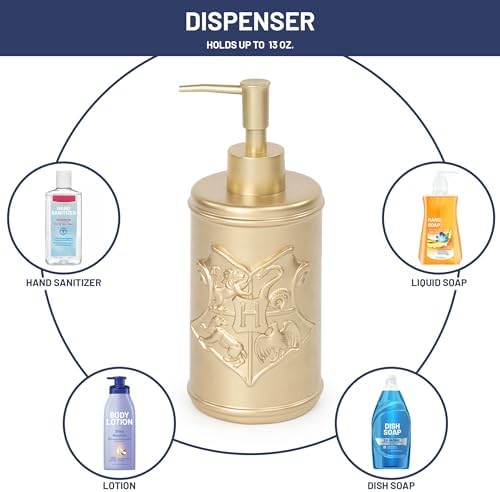 Harry Potter Bath Soap Dispenser Set - 2 Piece Gold Hogwarts Crest