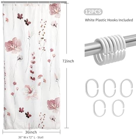 QiyI Embossed Floral Shower Curtain Set with Hooks