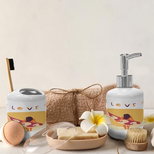 Ambesonne Graphic Beach Soap Dispenser Toothbrush Holder Set 1