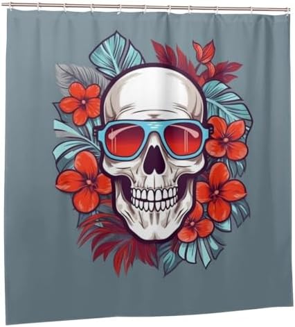 TIYAANDSY Red Skull Shower Curtain Set 72x72in