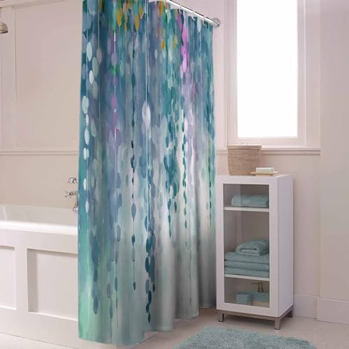 72 Inches Green Spring Floral Shower Curtain Set with 12 Hooks