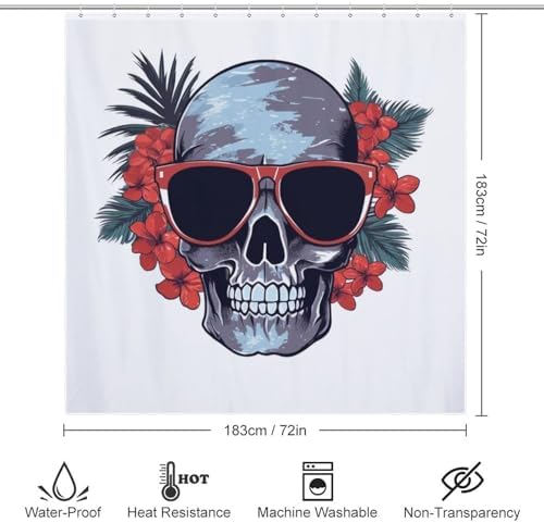 Red Skull Pattern Waterproof Shower Curtain Set with 12 Hooks