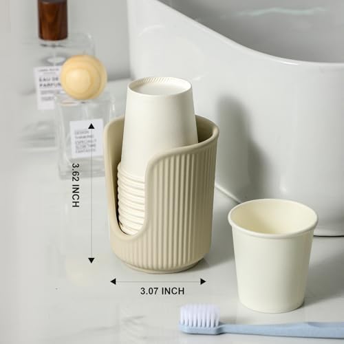 Dobbyby Ceramic Cup Dispenser with Vertical Stripes - Matte Cream