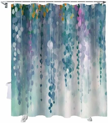 72 Inches Green Spring Floral Shower Curtain Set with 12 Hooks