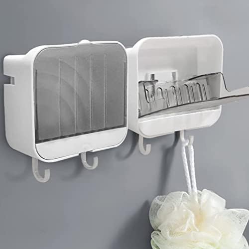 Wall Mounted Soap Dish with Lid and Draining Hook