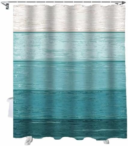 Funnywall88 72 Inches Teal Gradient Shower Curtain Set with 12 Hooks
