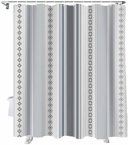 72 Inches Grey Gradient Floral Shower Curtain Set with 12 Hooks