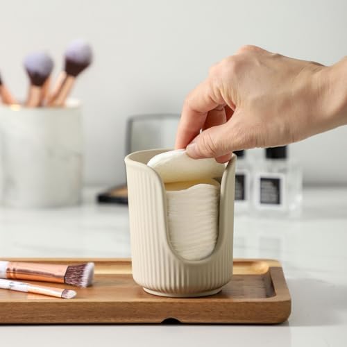 Dobbyby Ceramic Cup Dispenser with Vertical Stripes - Matte Cream