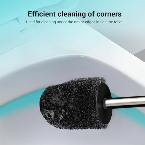 Toilet Brush with Drip-Proof Stainless Steel Handle and Hidden Plastic Holder