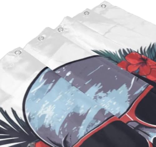 Red Skull Pattern Waterproof Shower Curtain Set with 12 Hooks