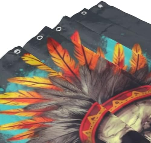 Red Feather Skull Boho Shower Curtain Set