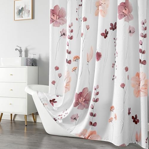 QiyI Embossed Floral Shower Curtain Set with Hooks