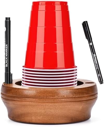 Wooden Cup Holder with Marker Slot - Walnut Design