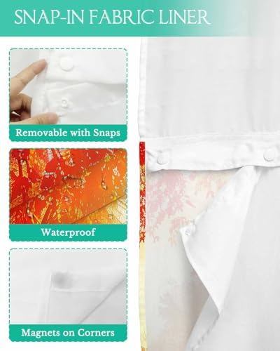 Waterproof No Hook Shower Curtain Set with Snap Liner 72x72 Inch