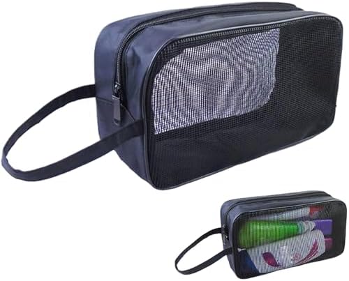 KYEQATY Mesh Shower Bag with Zipper Strap