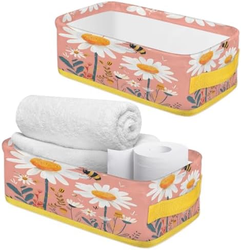 Spring Daisy Bee Toilet Paper Basket with Handles