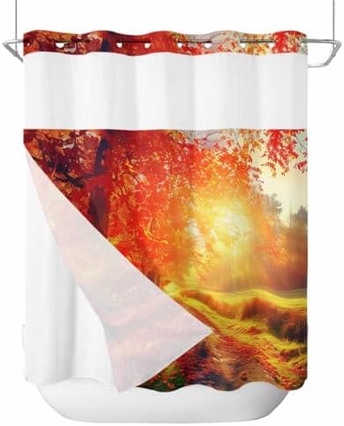 Waterproof No Hook Shower Curtain Set with Snap Liner 72x72 Inch