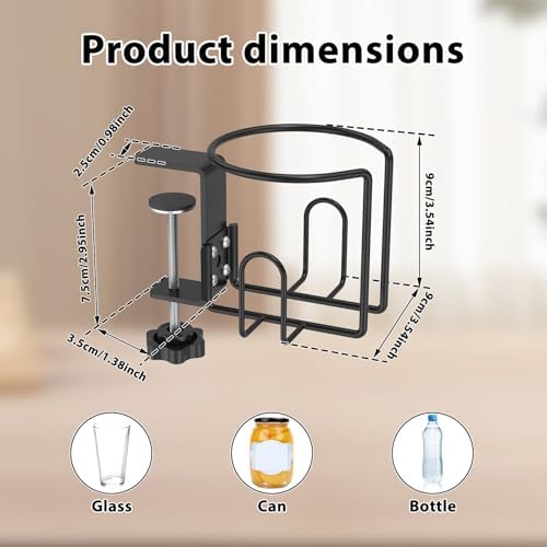 GLMFAN Large Desk Cup Holder Clamp with Anti-Spill Design