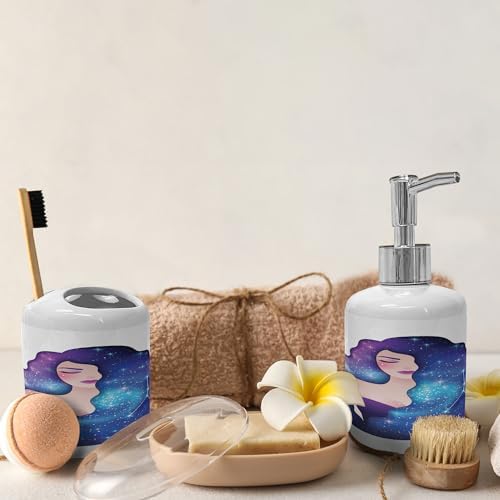 Ambesonne Celestial Bathroom Accessory Set with Cancer Zodiac