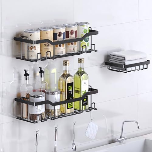 3 Pack Adhesive Shower Caddy Set with 8 Hooks and Soap Holder
