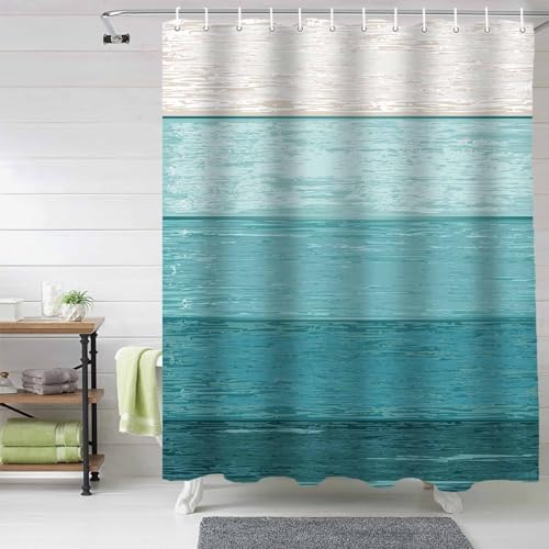 Funnywall88 72 Inches Teal Gradient Shower Curtain Set with 12 Hooks