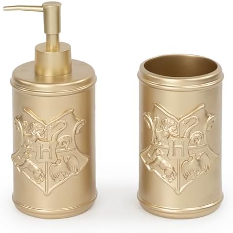 Harry Potter Bath Soap Dispenser Set - 2 Piece Gold Hogwarts Crest