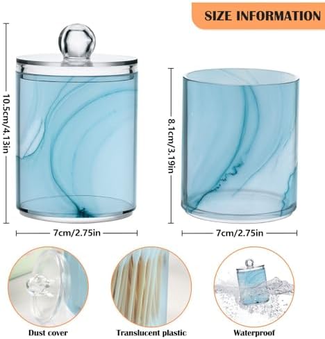 Blue Wave Marble Qtip Holder Dispenser with Lids 4PCS Set