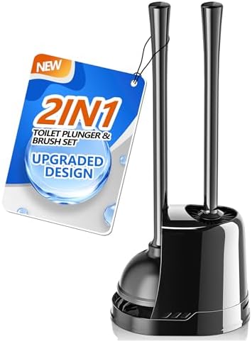 LOVLOY 2-in-1 Toilet Plunger and Brush Set Black
