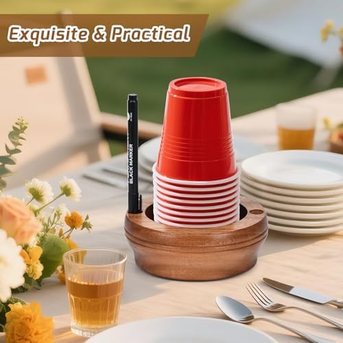 Wooden Cup Holder with Marker Slot - Walnut Design