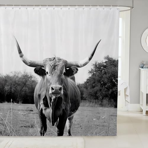 Erosebridal Longhorn Cow Shower Curtain Set