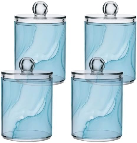 Blue Wave Marble Qtip Holder Dispenser with Lids 4PCS Set