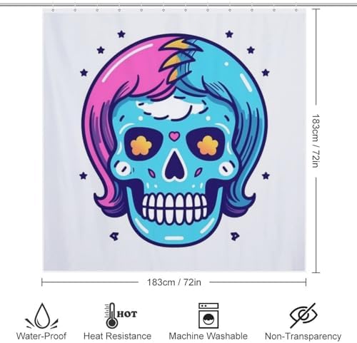 Red Blue Skull Shower Curtain Set with 12 Hooks 72x72in