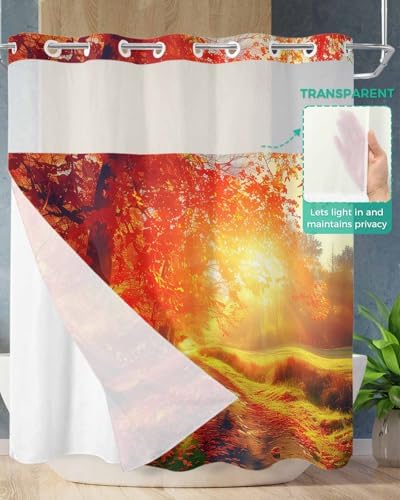 Waterproof No Hook Shower Curtain Set with Snap Liner 72x72 Inch