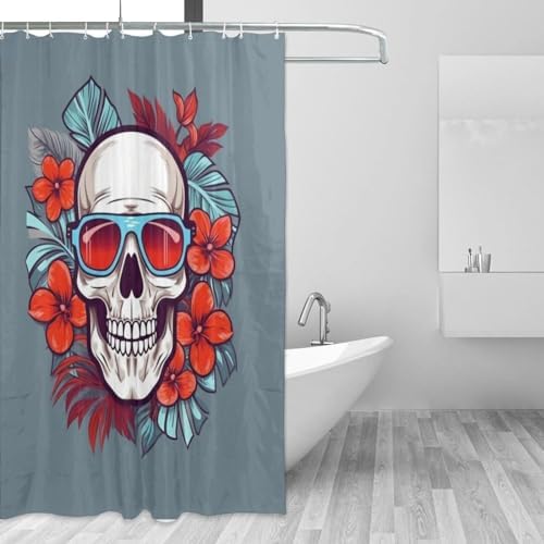 TIYAANDSY Red Skull Shower Curtain Set 72x72in