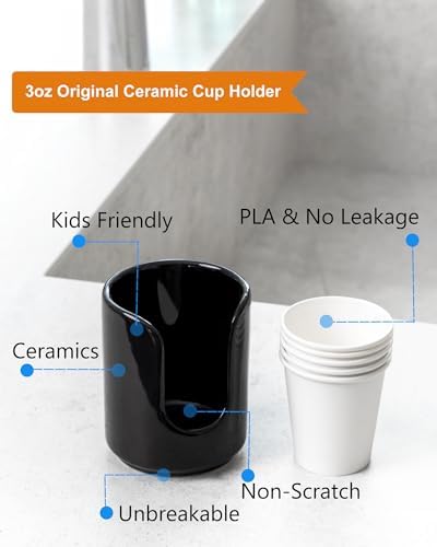 Viosuniu 3 oz Ceramic Cup Dispenser with 5 PLA Cups Black