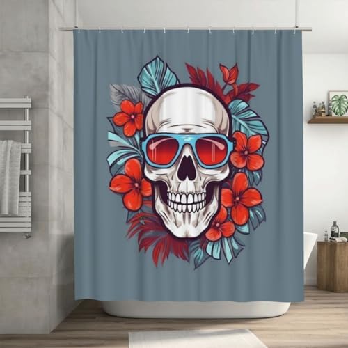 TIYAANDSY Red Skull Shower Curtain Set 72x72in