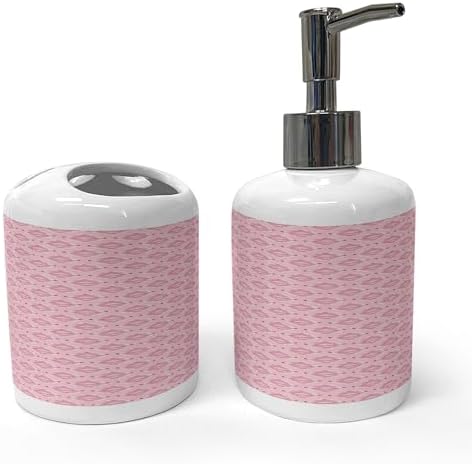 Ambesonne Pink Soap Dispenser Toothbrush Holder Set