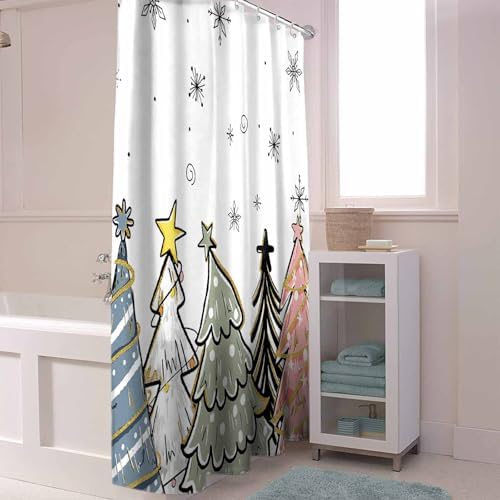 72 Sage Green Pine Tree Shower Curtain Set with 12 Hooks