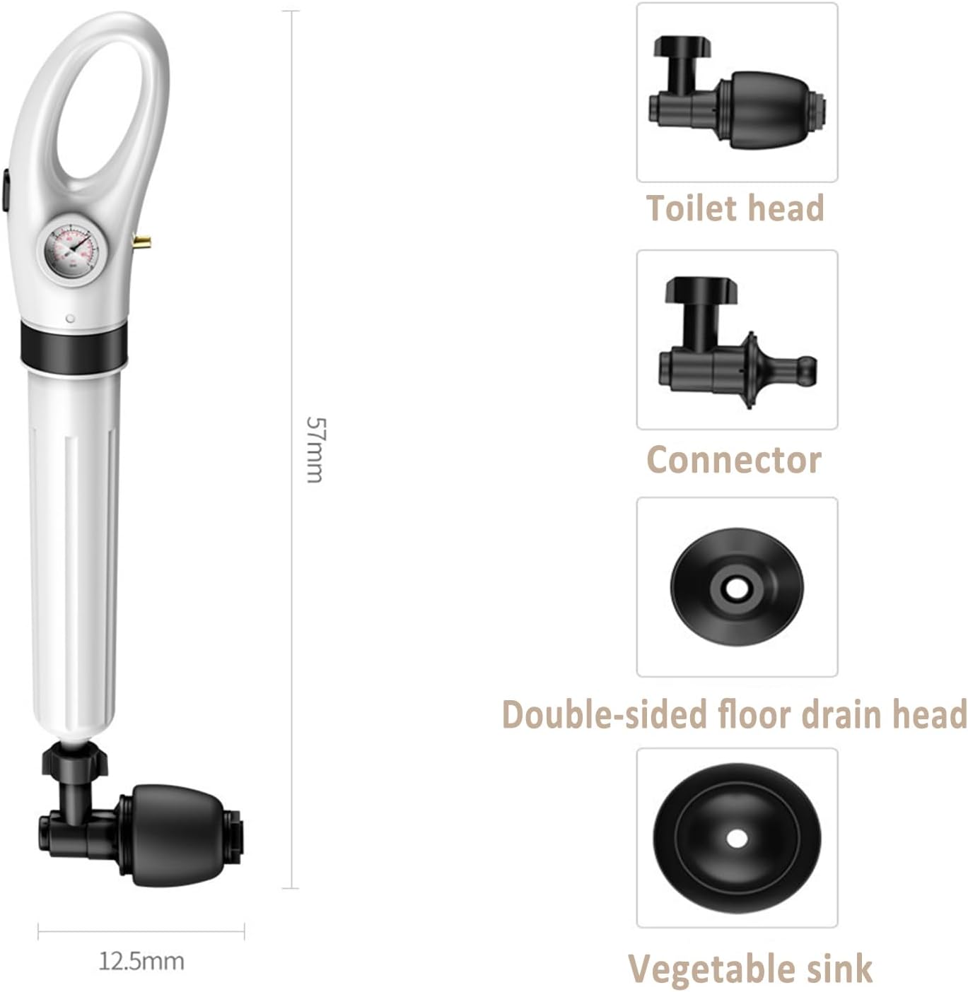 Pneumatic Toilet Plunger with Visual Barometer 1Pcs