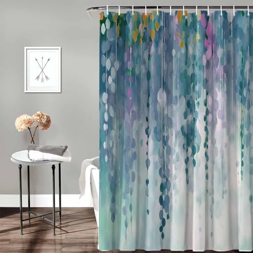 72 Inches Green Spring Floral Shower Curtain Set with 12 Hooks