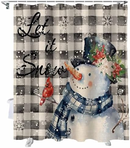 Funnywall88 72 Inches Retro Gray Plaid Snowman Shower Curtain Set